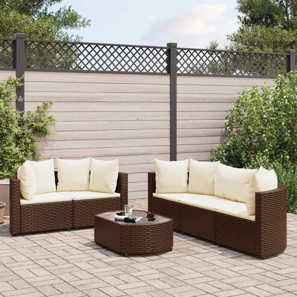 Vidaxl 6 Piece Patio Sofa Set With Cushions Brown Poly Rattan
