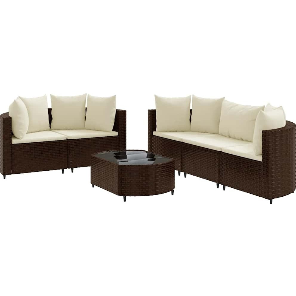 Vidaxl 6 Piece Patio Sofa Set With Cushions Brown Poly Rattan
