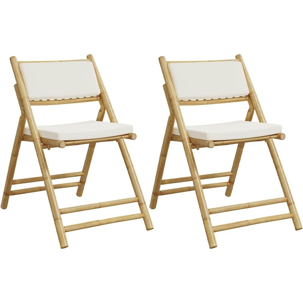 Vidaxl Folding Bistro Chairs 2 Pcs With Cushions Bamboo