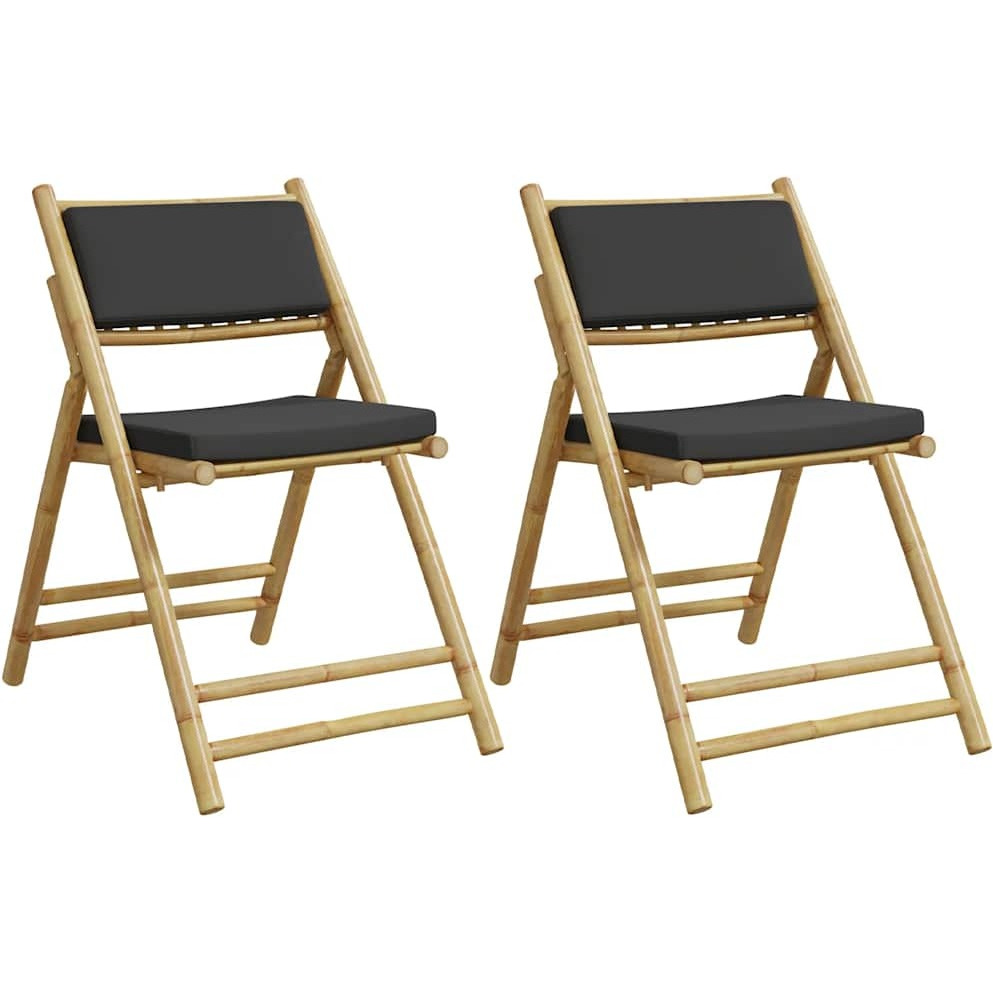 Vidaxl Folding Bistro Chairs 2 Pcs With Cushions Bamboo