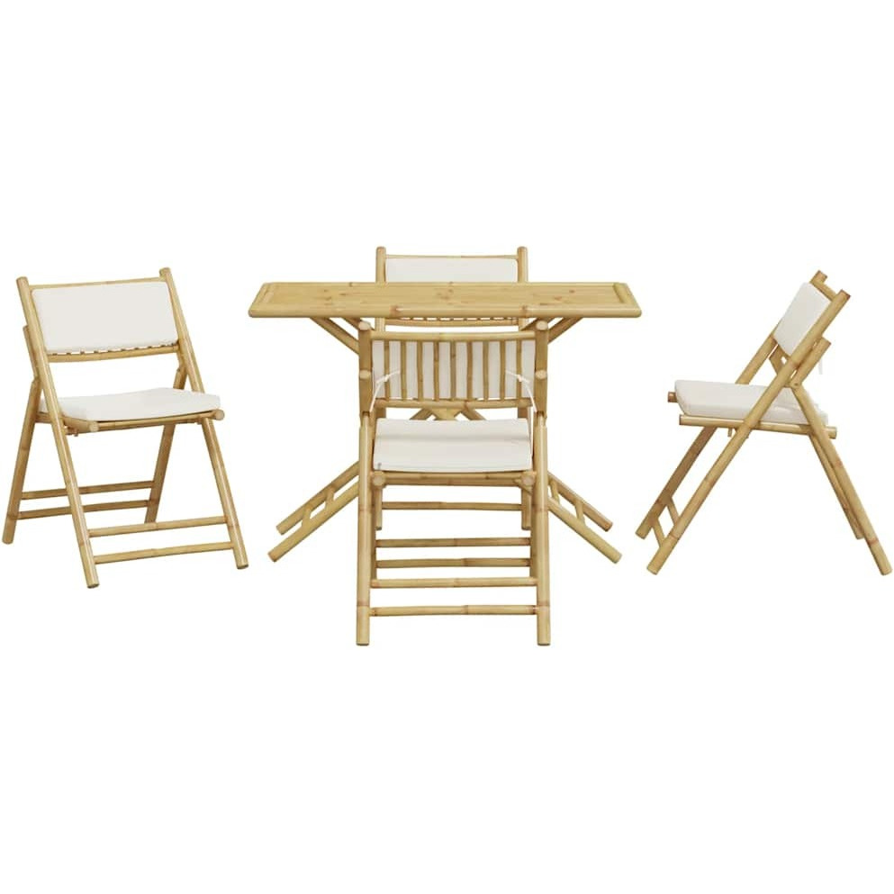 Vidaxl 5 Piece Folding Bistro Set With Cream White Cushions Bamboo