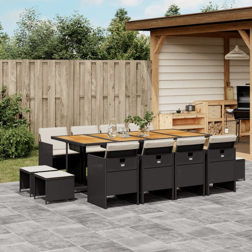Vidaxl 13 Piece Patio Dining Set With Cushions Black Poly Rattan