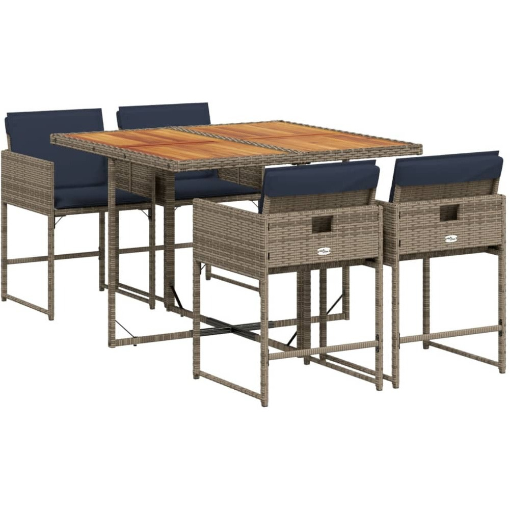 Vidaxl 5 Piece Patio Dining Set With Cushions Gray Poly Rattan
