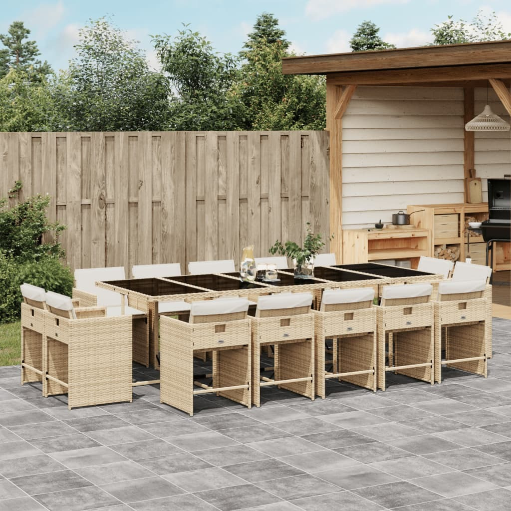 Vidaxl 15 Piece Patio Dining Set With Cushions Beige Poly Rattan