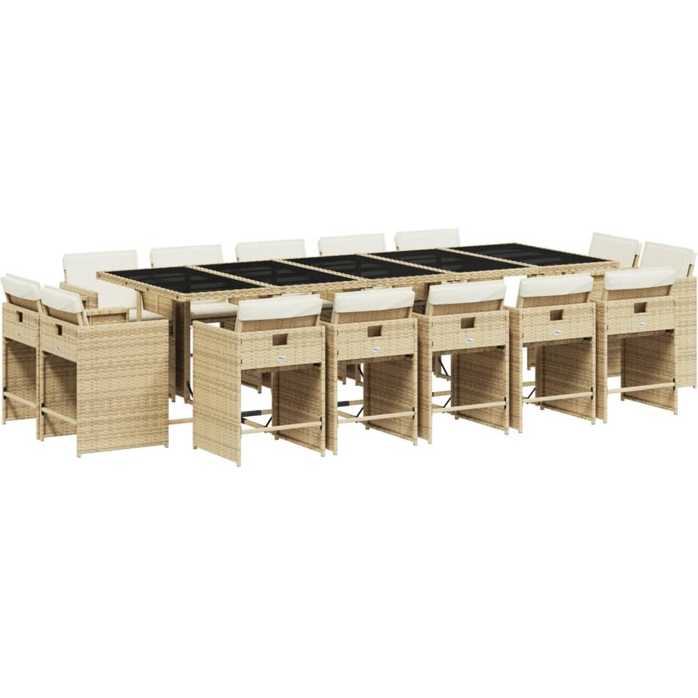 Vidaxl 15 Piece Patio Dining Set With Cushions Beige Poly Rattan