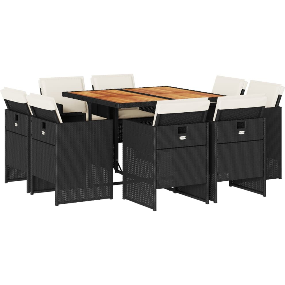 Vidaxl 9 Piece Patio Dining Set With Cushions Black Poly Rattan