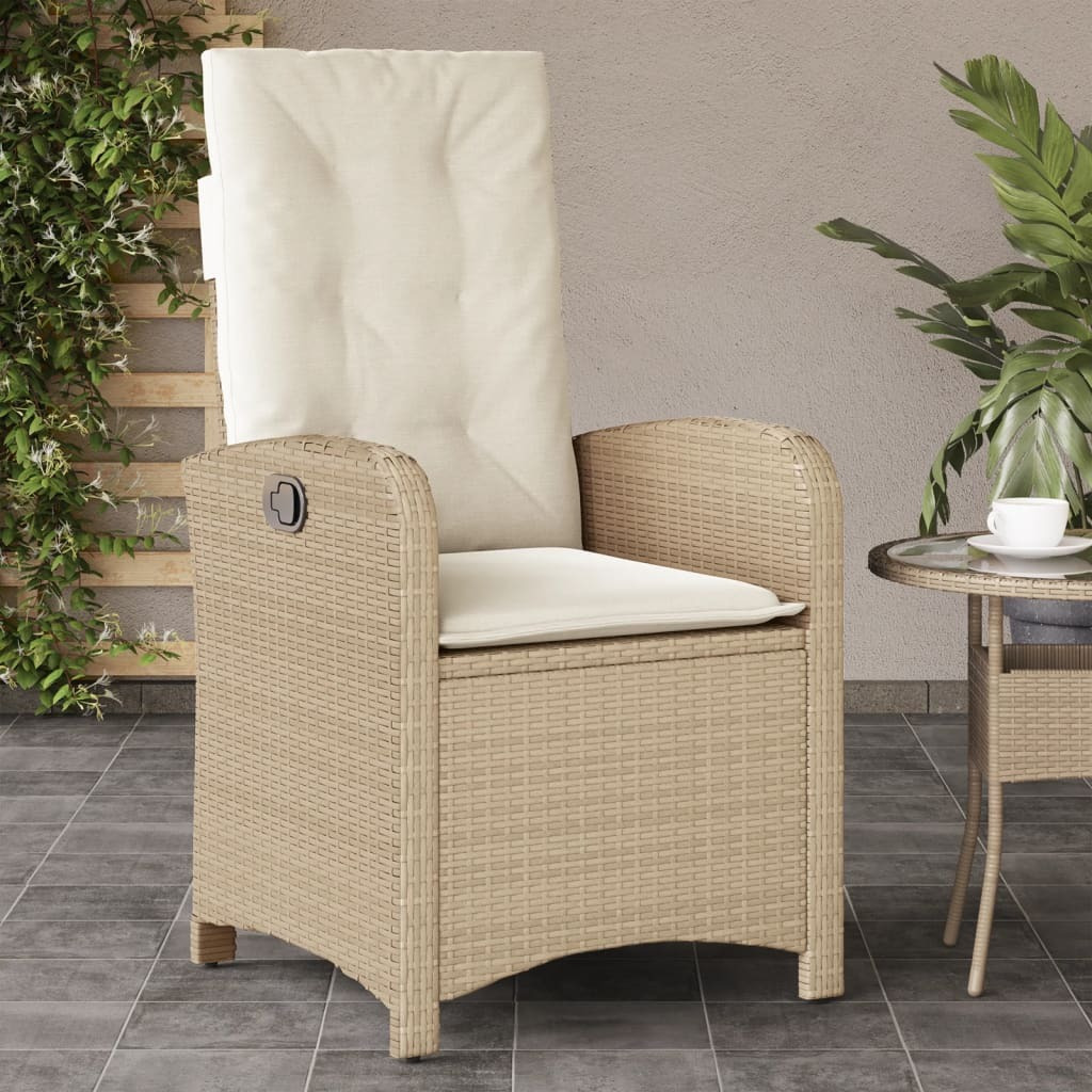 Vidaxl Reclining Patio Chair With Cushions Beige Poly Rattan