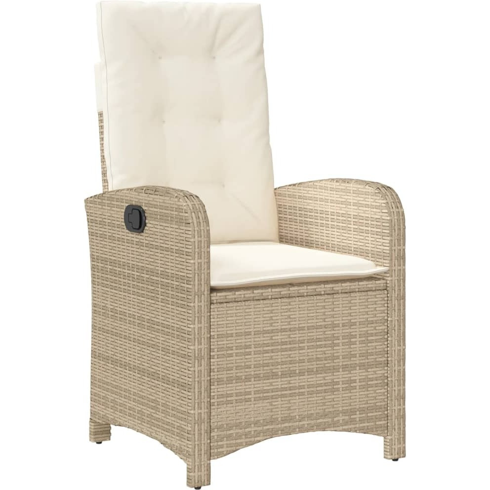 Vidaxl Reclining Patio Chair With Cushions Beige Poly Rattan