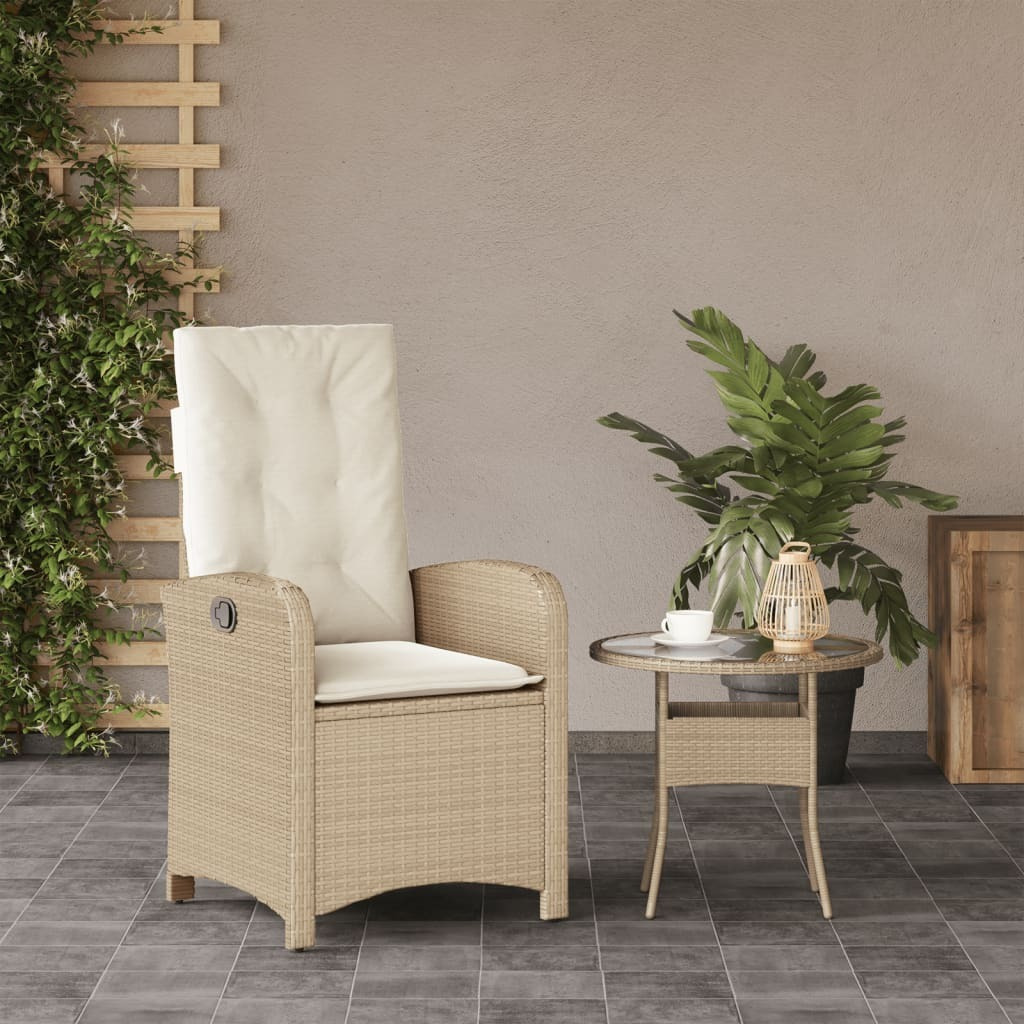 Vidaxl Reclining Patio Chair With Cushions Beige Poly Rattan