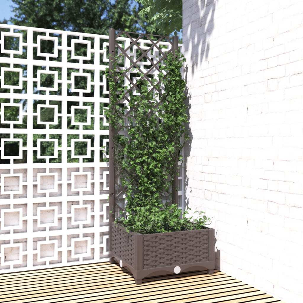 Vidaxl Garden Planter With Trellis Brown 15.7X15.7X47.8 Pp