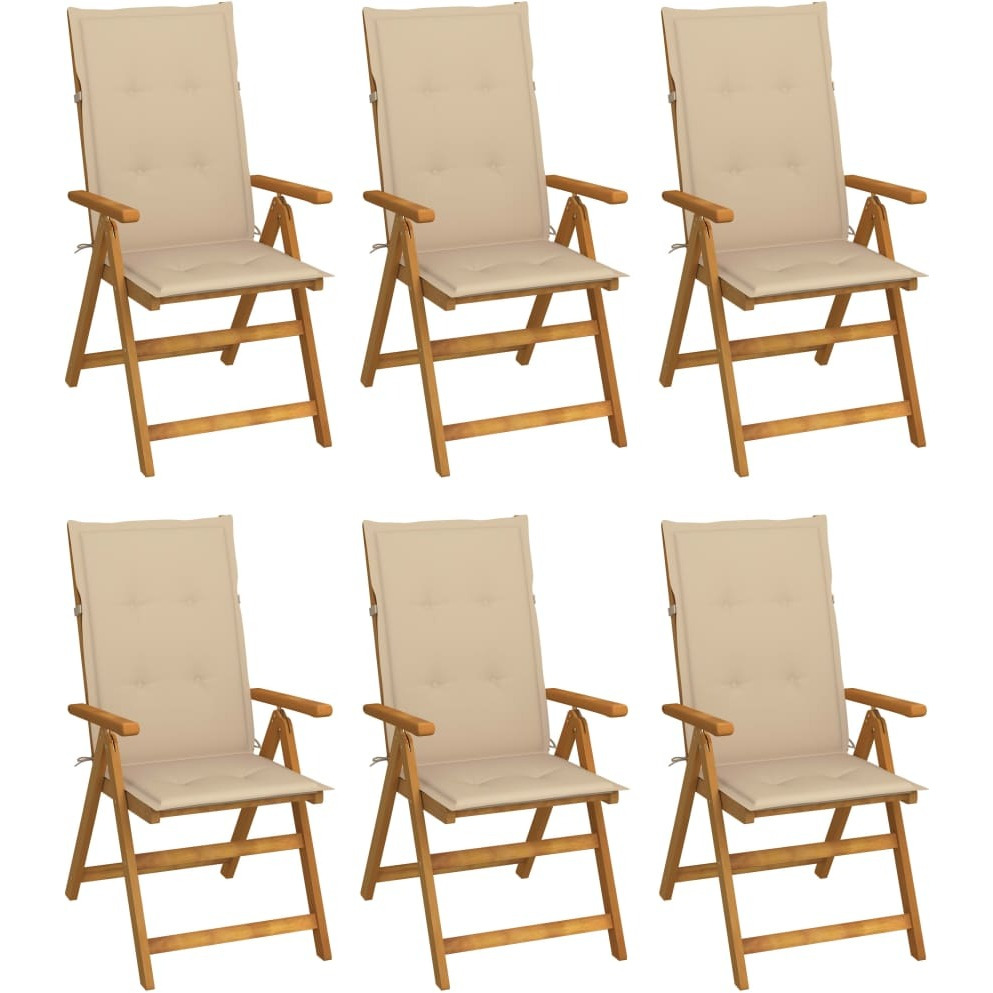 Vidaxl Folding Patio Chairs 6 Pcs With Cushions Solid Acacia Wood