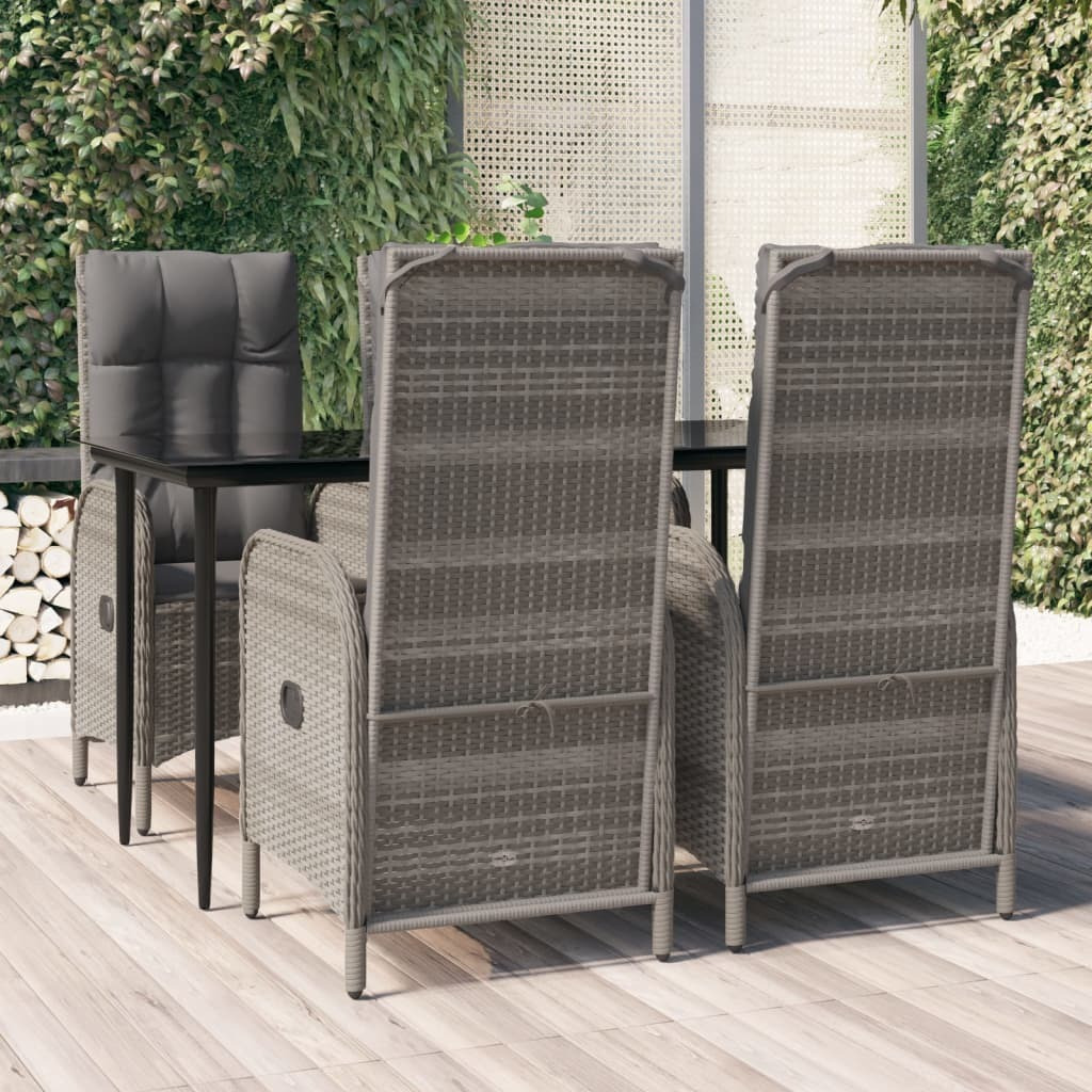 Vidaxl 5 Piece Patio Dining Set With Cushions Black And Gray Poly Rattan