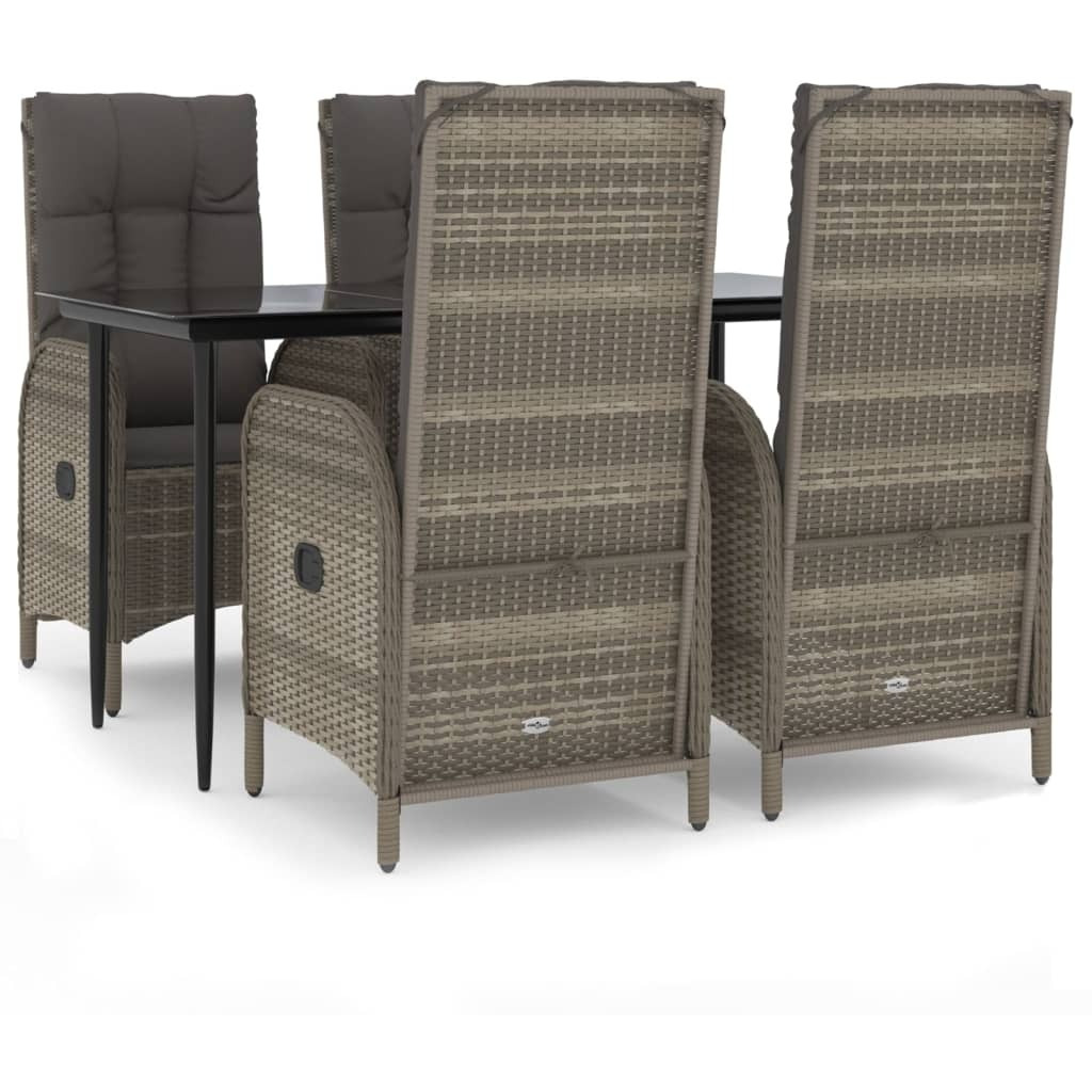 Vidaxl 5 Piece Patio Dining Set With Cushions Black And Gray Poly Rattan