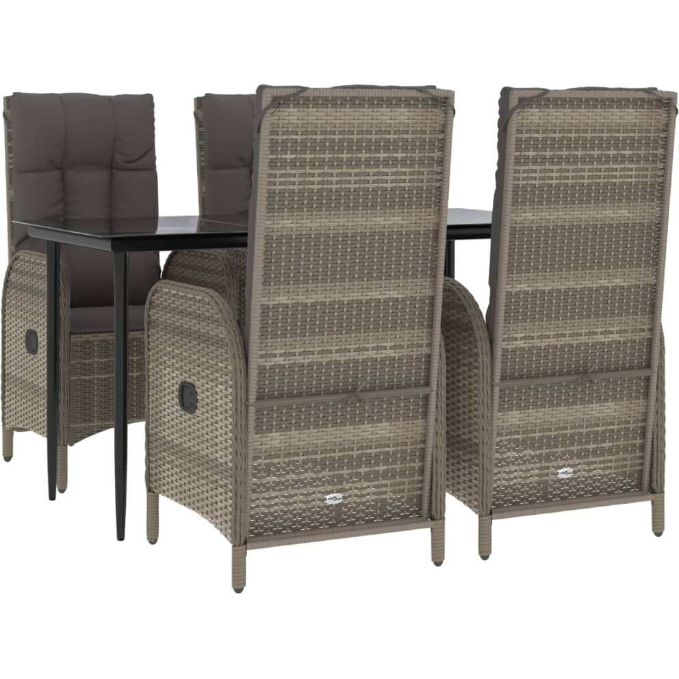 Vidaxl 5 Piece Patio Dining Set With Cushions Black And Gray Poly Rattan