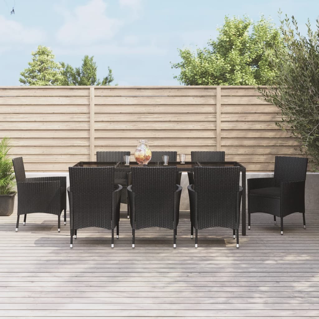 Vidaxl 9 Piece Patio Dining Set With Cushions Black Poly Rattan