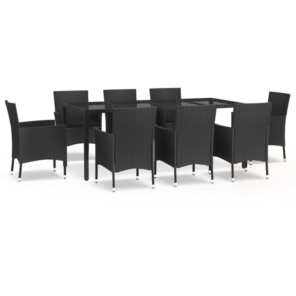 Vidaxl 9 Piece Patio Dining Set With Cushions Black Poly Rattan