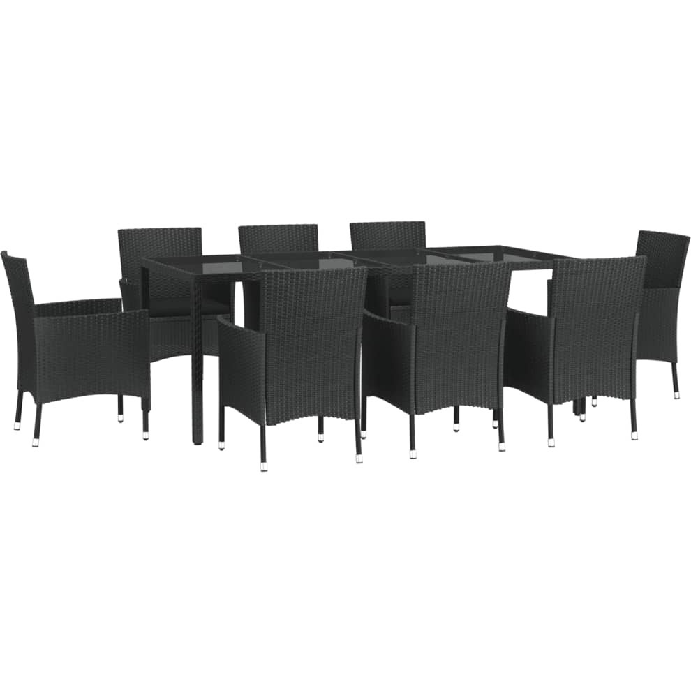 Vidaxl 9 Piece Patio Dining Set With Cushions Black Poly Rattan