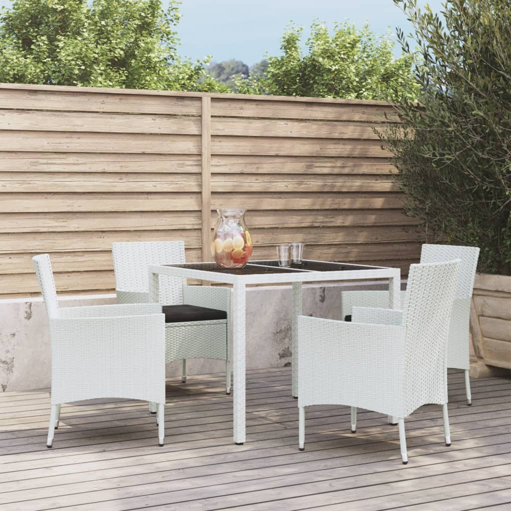 Vidaxl 5 Piece Patio Dining Set With Cushions White Poly Rattan