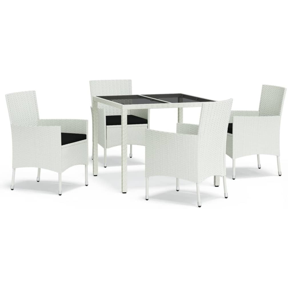 Vidaxl 5 Piece Patio Dining Set With Cushions White Poly Rattan