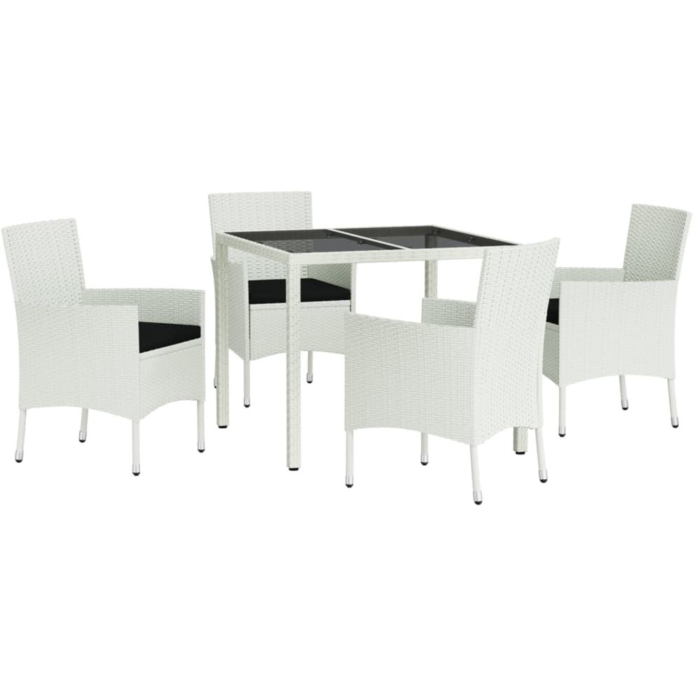 Vidaxl 5 Piece Patio Dining Set With Cushions White Poly Rattan