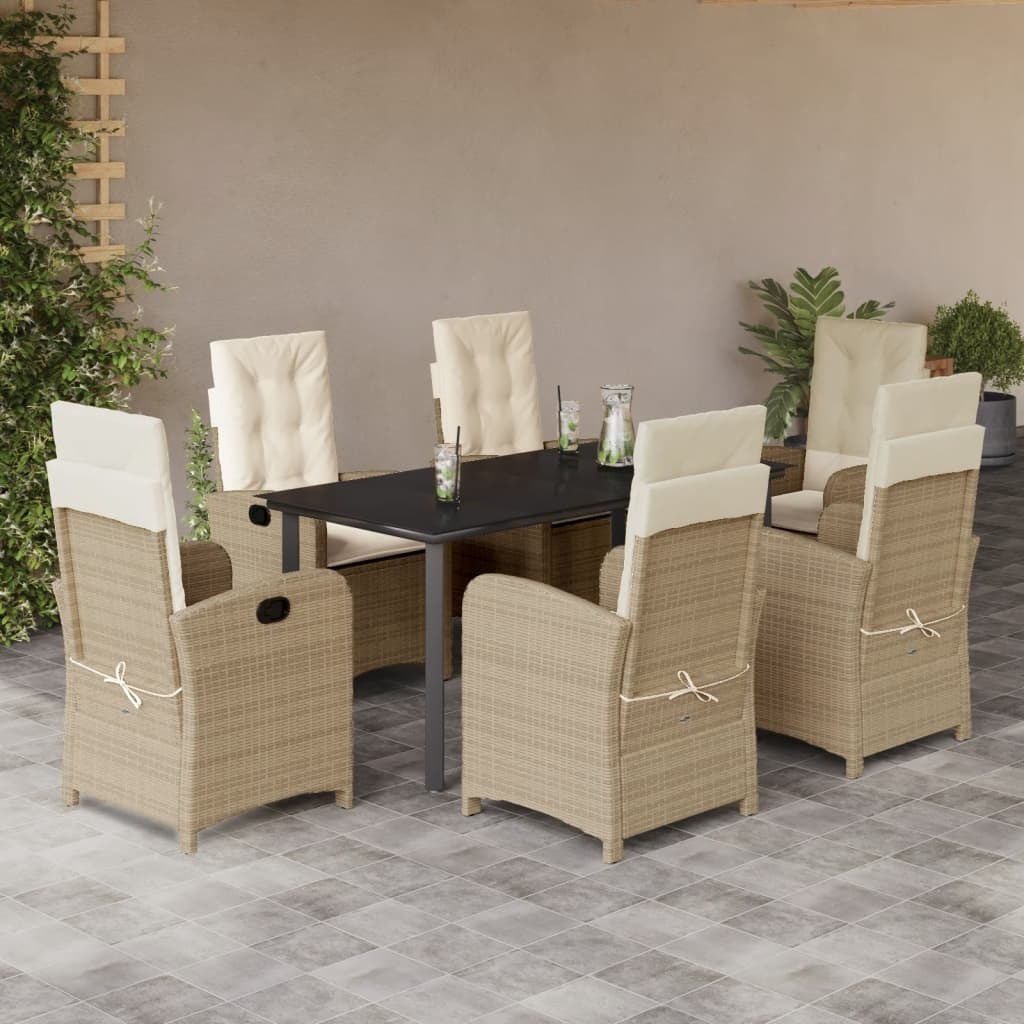 Vidaxl 7 Piece Patio Dining Set With Cushions Beige Poly Rattan
