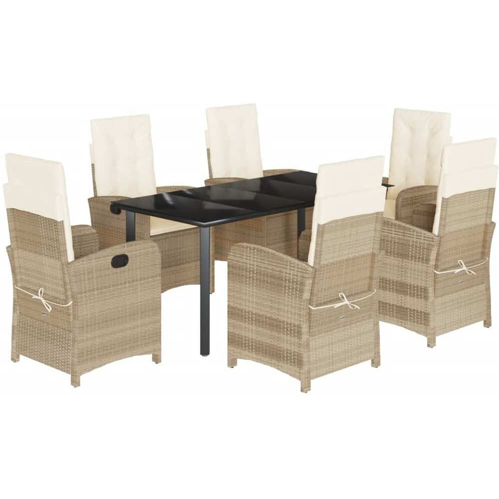 Vidaxl 7 Piece Patio Dining Set With Cushions Beige Poly Rattan