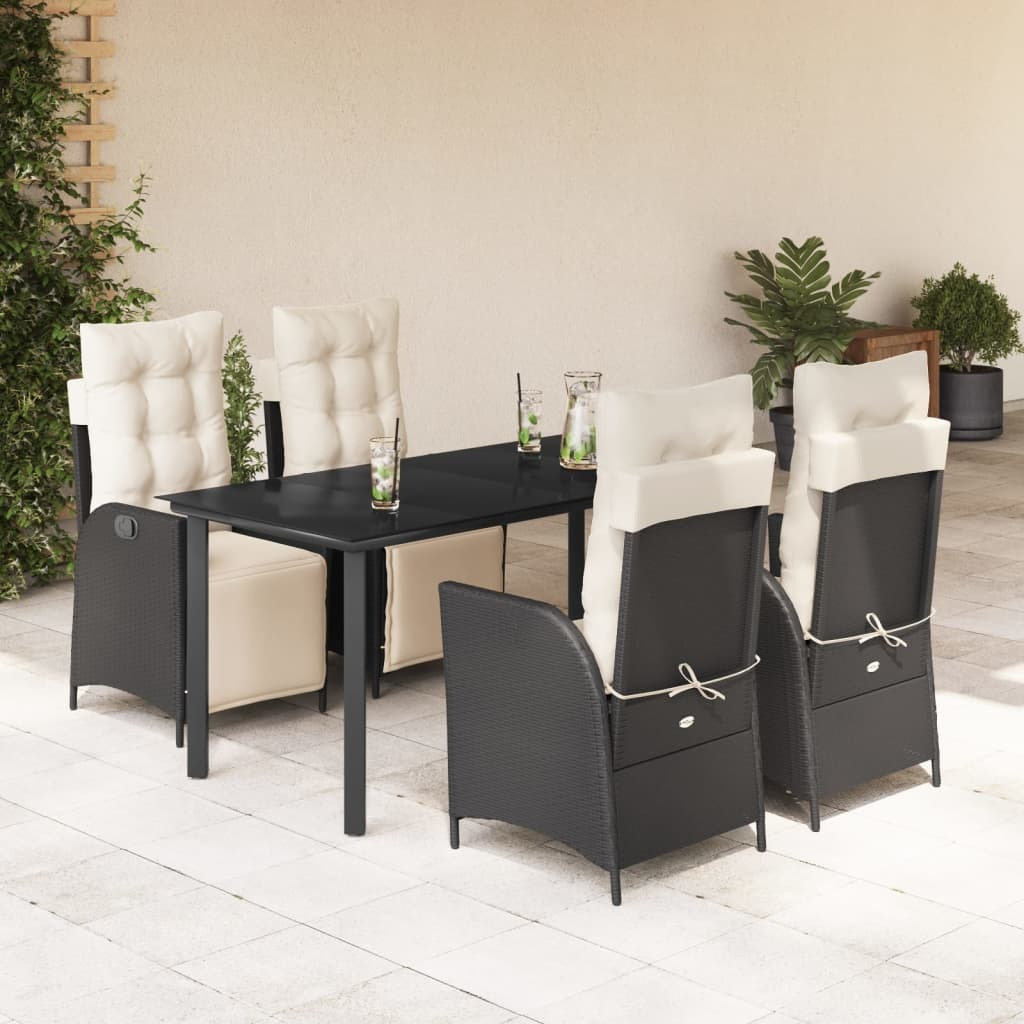 Vidaxl 5 Piece Patio Dining Set With Cushions Black Poly Rattan