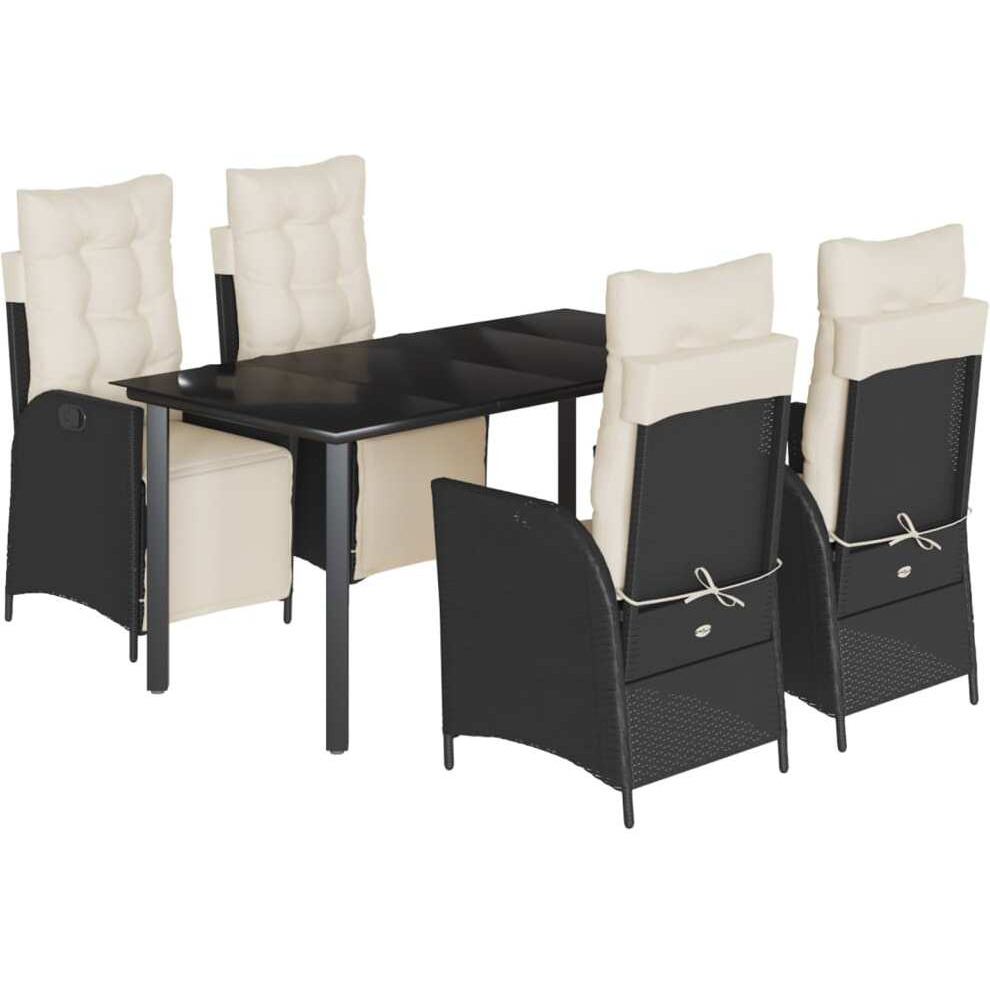 Vidaxl 5 Piece Patio Dining Set With Cushions Black Poly Rattan
