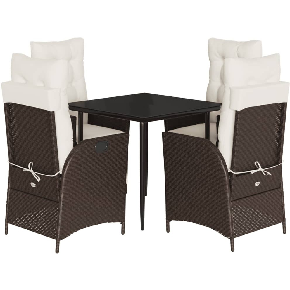 Vidaxl 5 Piece Patio Dining Set With Cushions Brown Poly Rattan