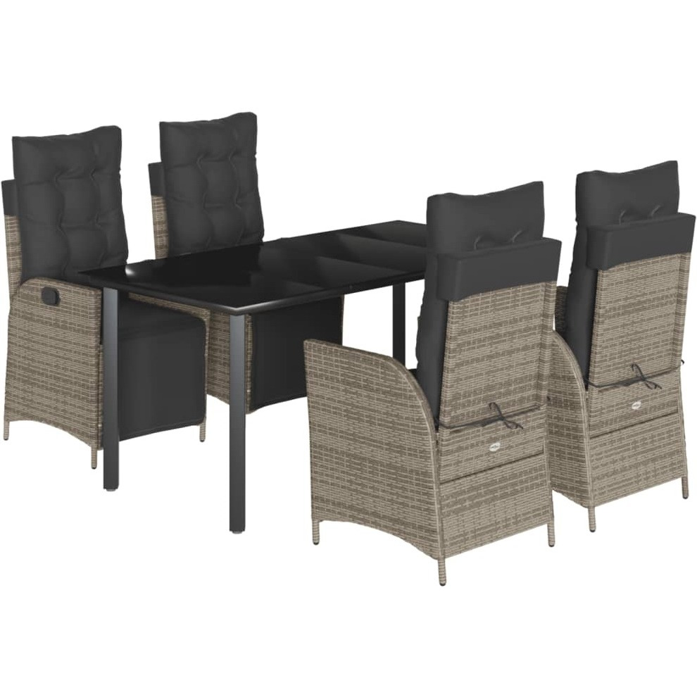 Vidaxl 5 Piece Patio Dining Set With Cushions Gray Poly Rattan