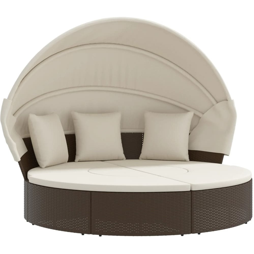 Vidaxl Patio Lounge Bed With Canopy And Cushions Brown Poly Rattan