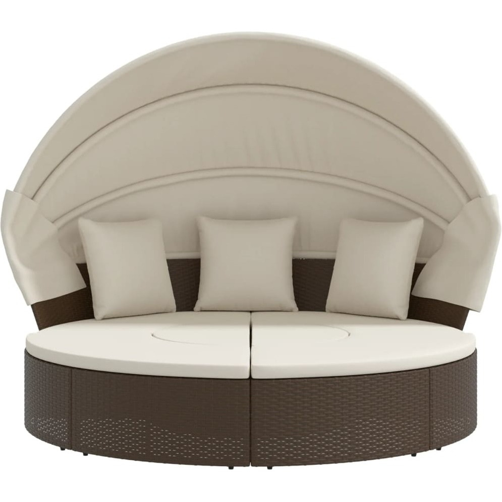 Vidaxl Patio Lounge Bed With Canopy And Cushions Brown Poly Rattan