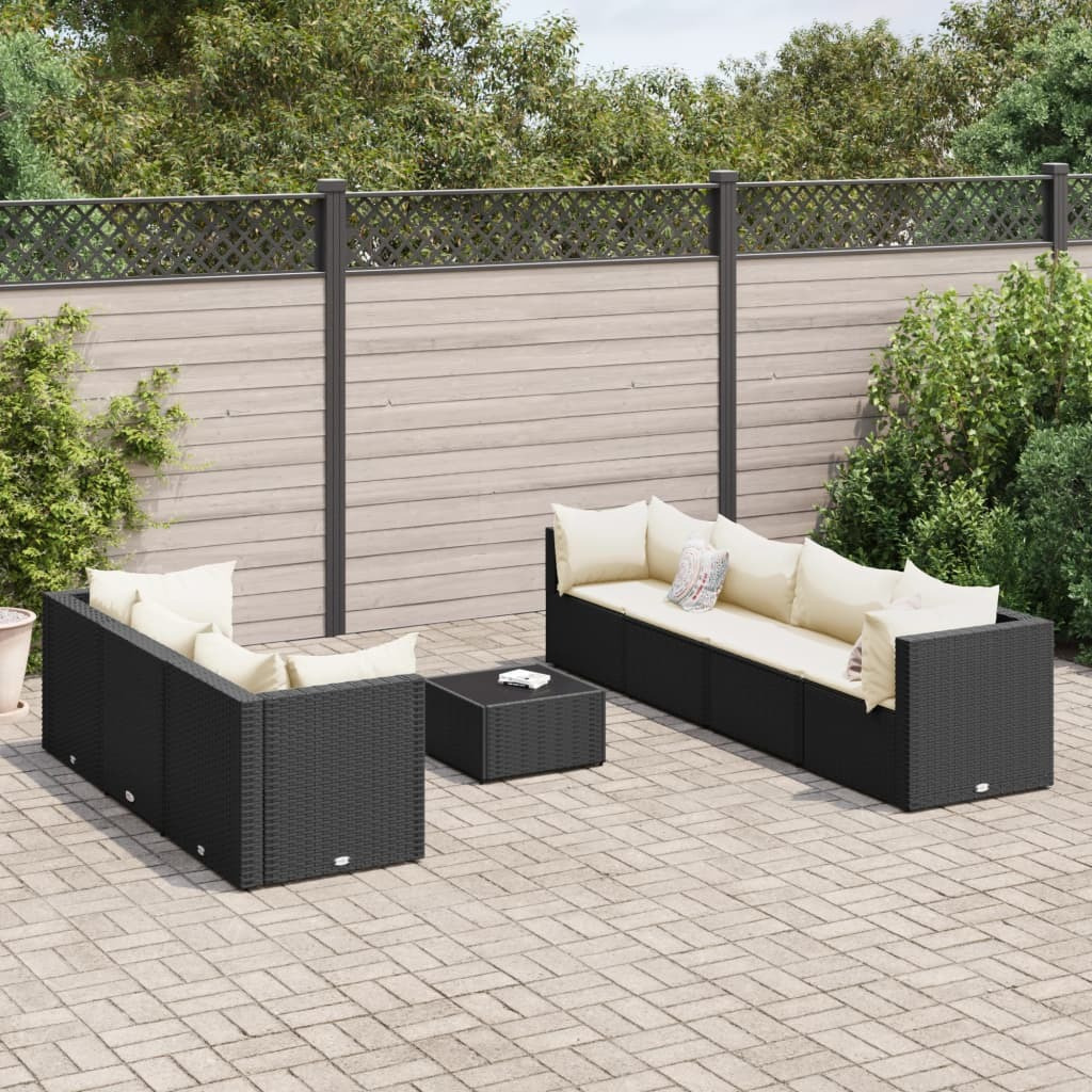 Vidaxl 8 Piece Patio Lounge Set With Cushions Black Poly Rattan