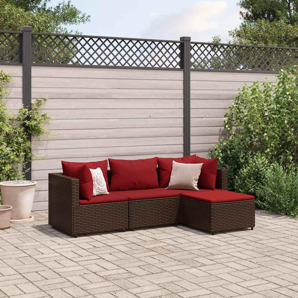 Vidaxl 4 Piece Patio Lounge Set With Cushions Brown Poly Rattan