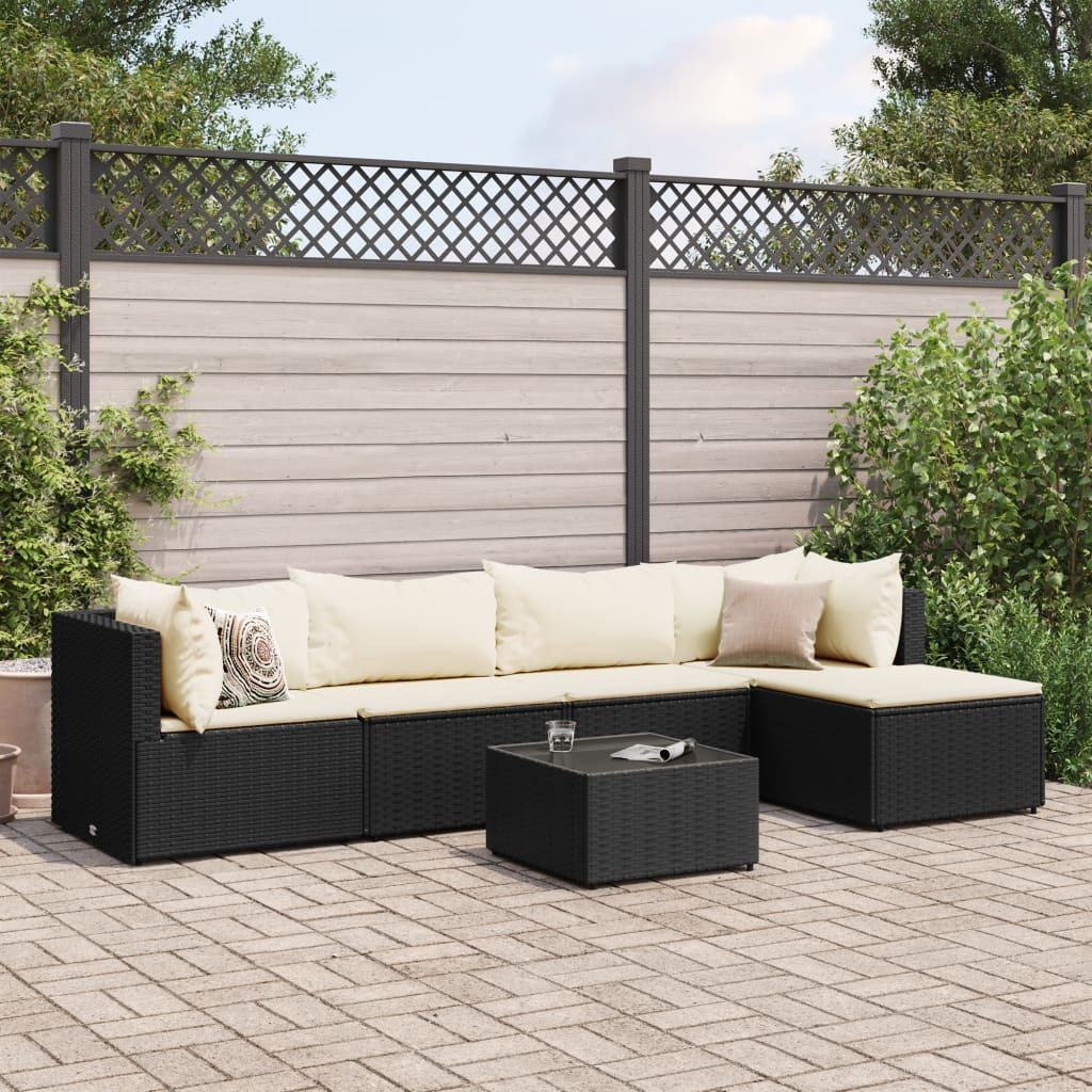 Vidaxl 6 Piece Patio Lounge Set With Cushions Black Poly Rattan