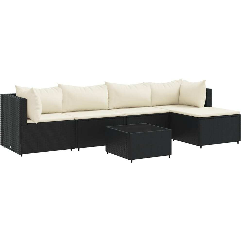 Vidaxl 6 Piece Patio Lounge Set With Cushions Black Poly Rattan