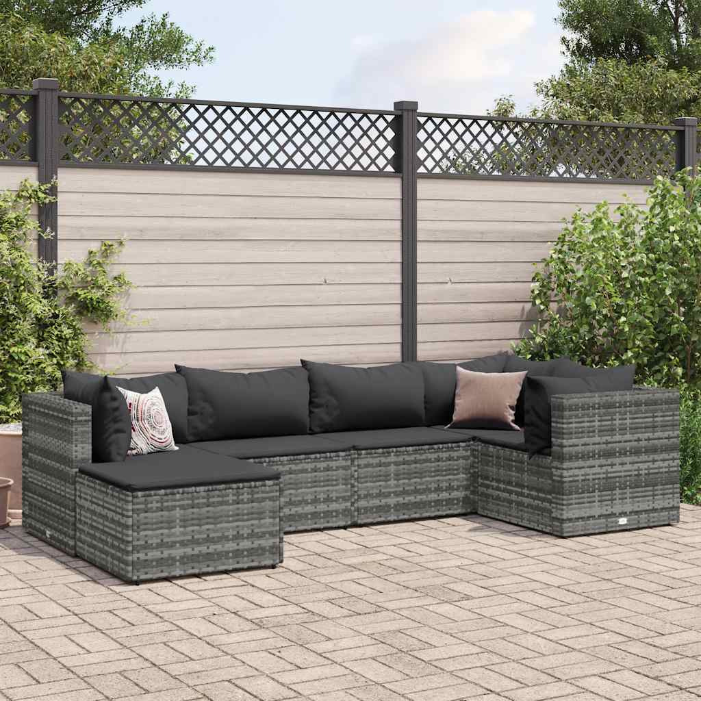Vidaxl 6 Piece Patio Lounge Set With Cushions Gray Poly Rattan