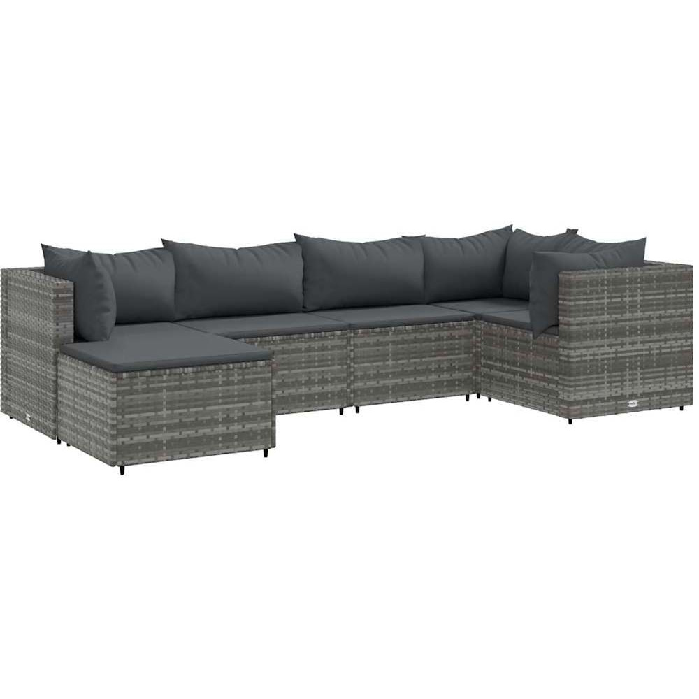 Vidaxl 6 Piece Patio Lounge Set With Cushions Gray Poly Rattan