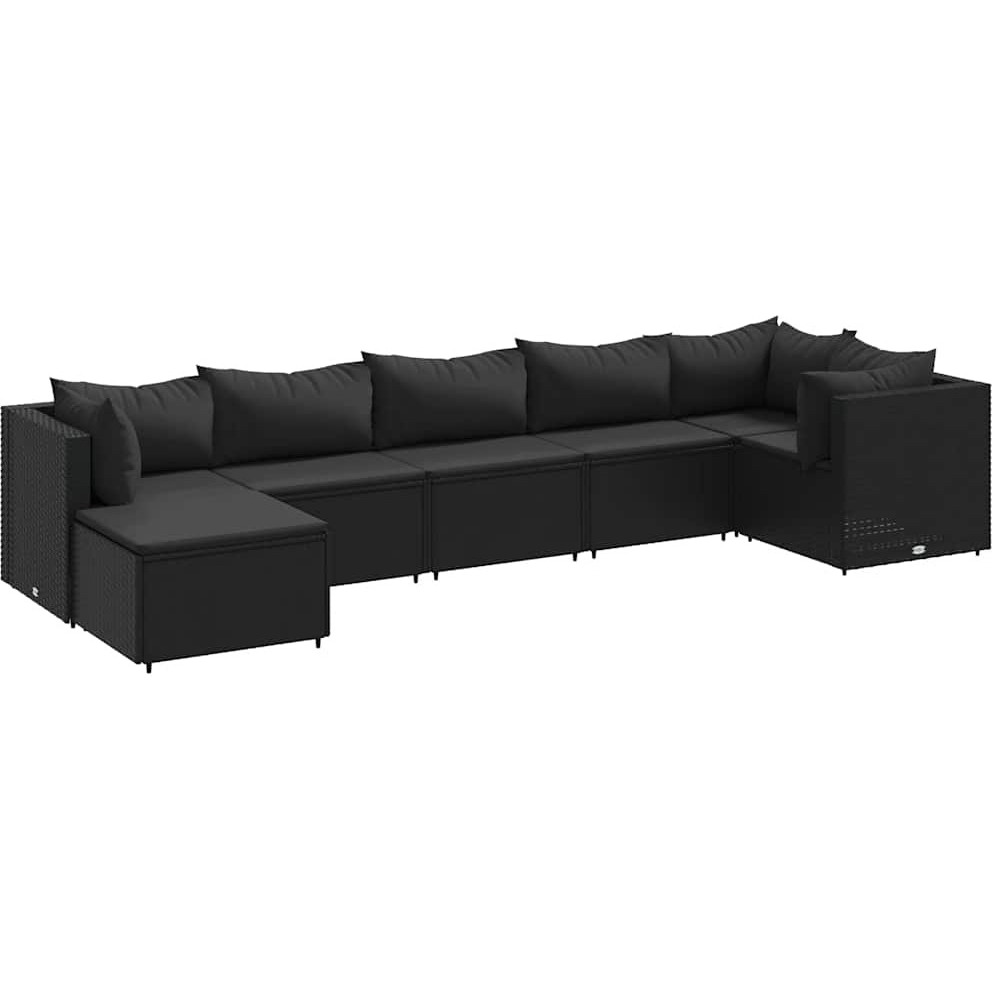 Vidaxl 7 Piece Patio Lounge Set With Cushions Black Poly Rattan
