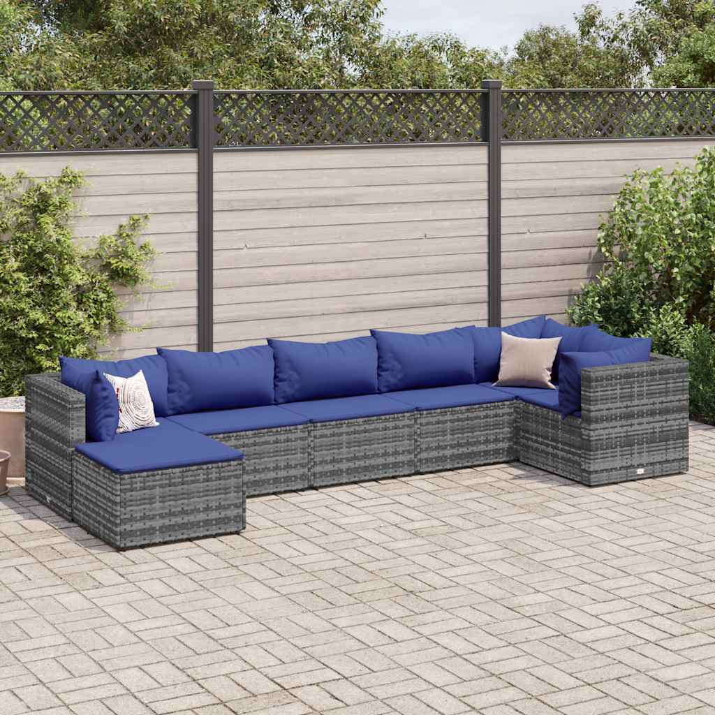 Vidaxl 7 Piece Patio Lounge Set With Cushions Gray Poly Rattan