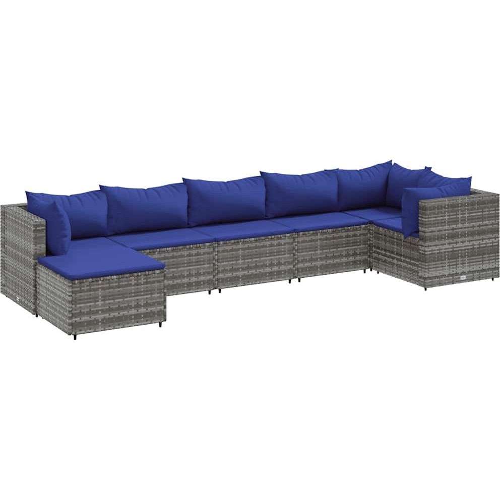 Vidaxl 7 Piece Patio Lounge Set With Cushions Gray Poly Rattan