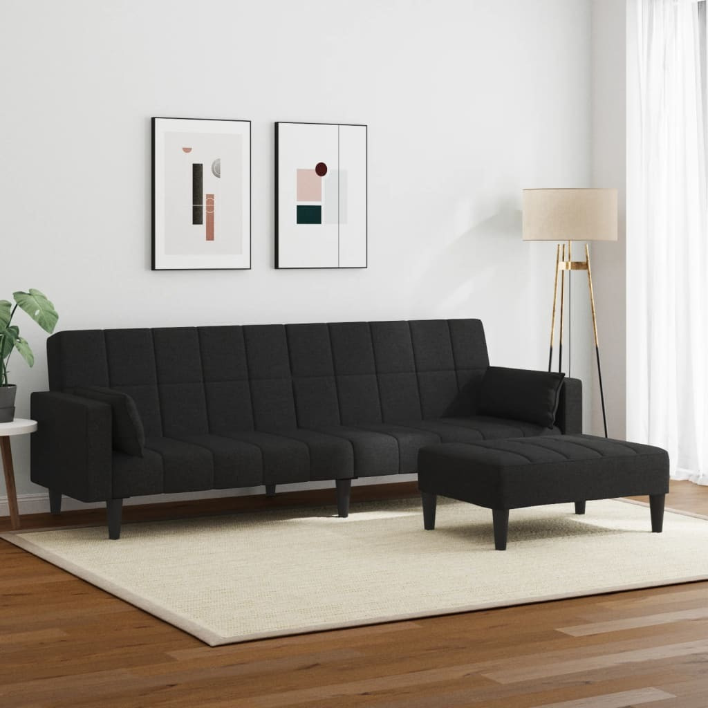 Vidaxl 2-Seater Sofa Bed With Footstool Black Fabric