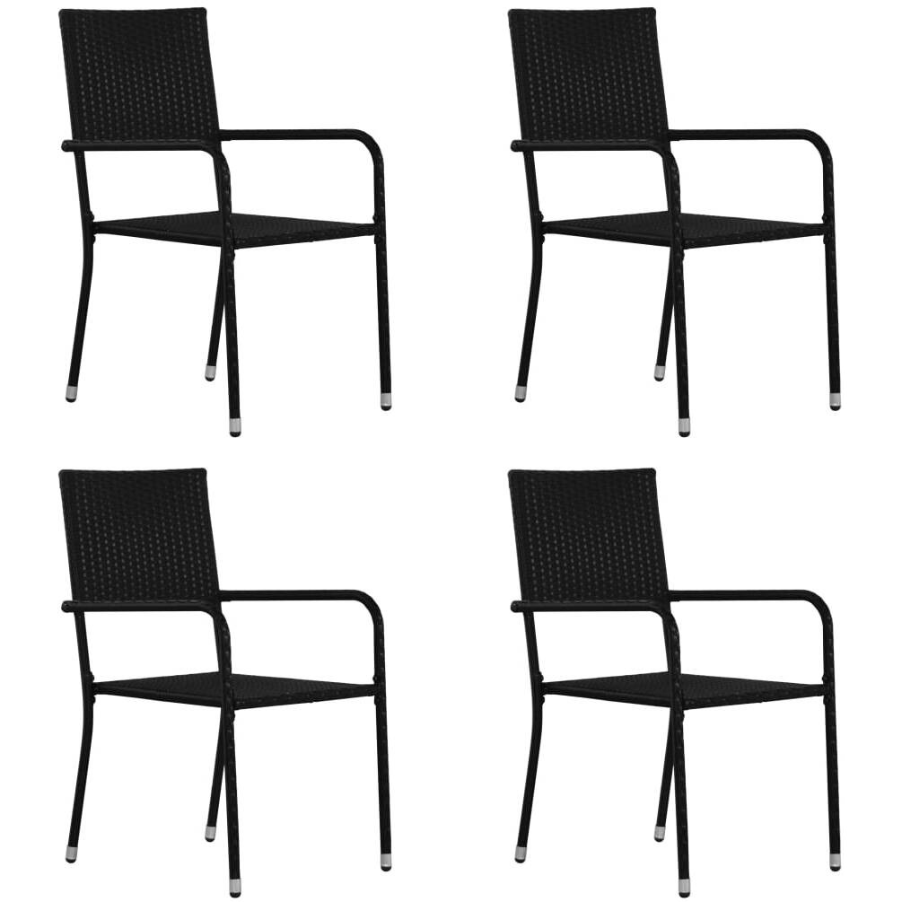 Vidaxl Patio Dining Chairs 4 Pcs Stackable Black Poly Rattan