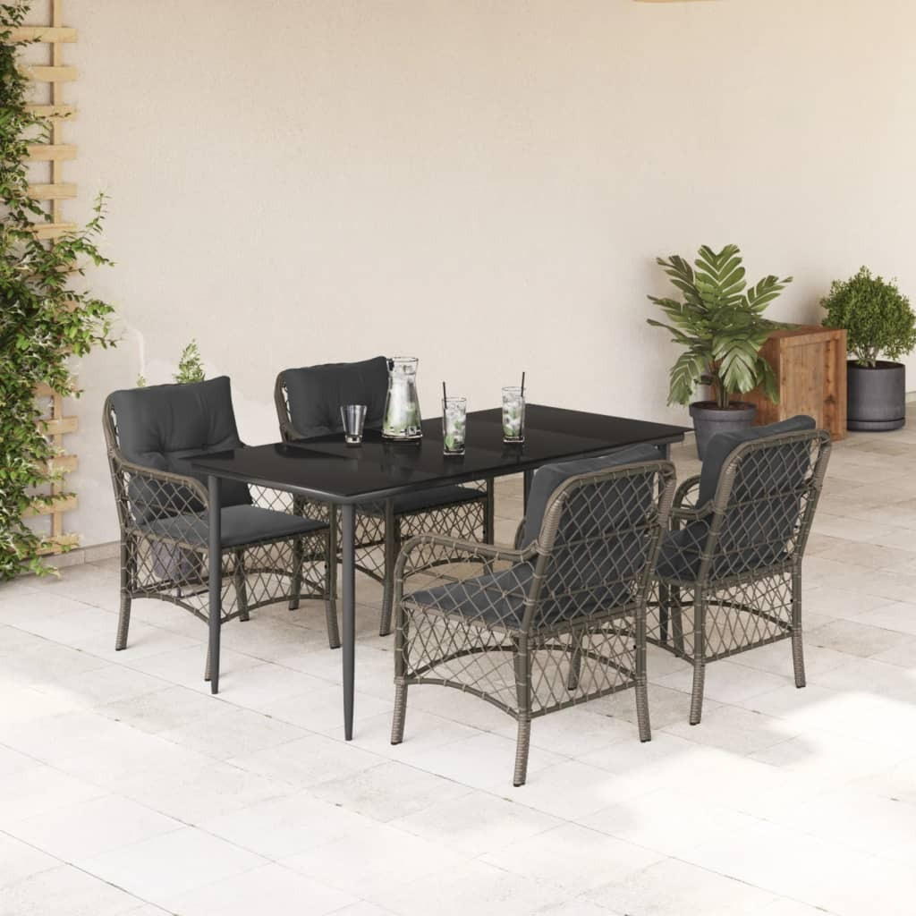 Vidaxl 5 Piece Patio Dining Set With Cushions Gray Poly Rattan
