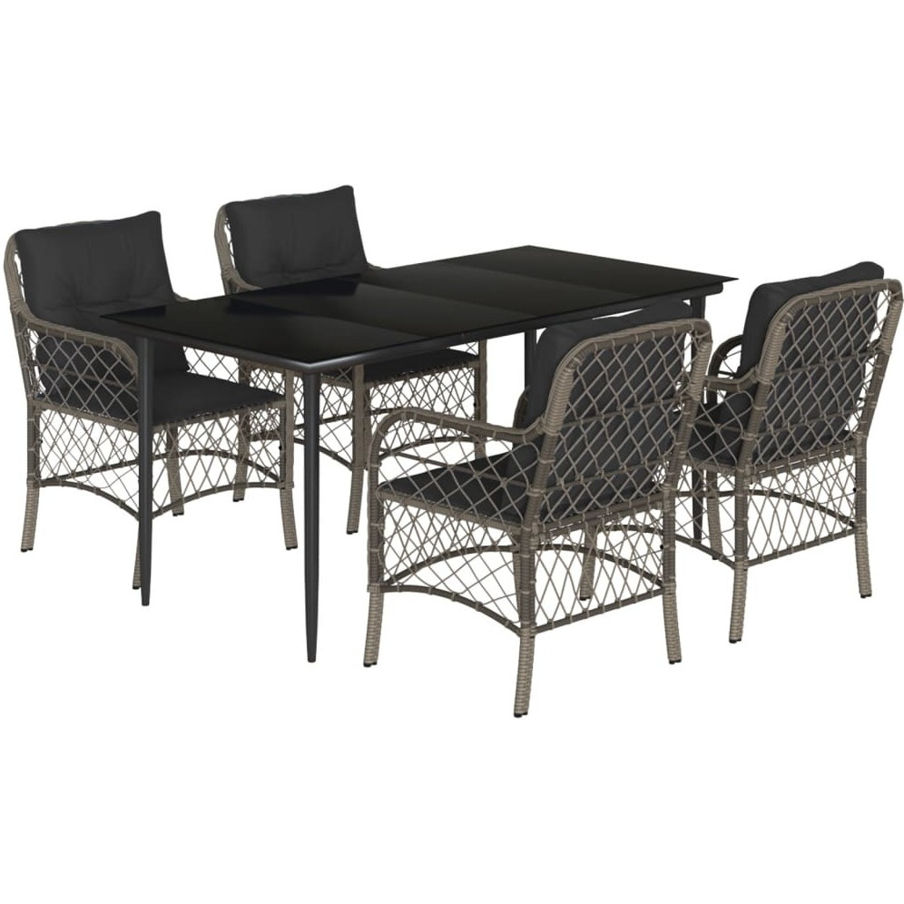 Vidaxl 5 Piece Patio Dining Set With Cushions Gray Poly Rattan