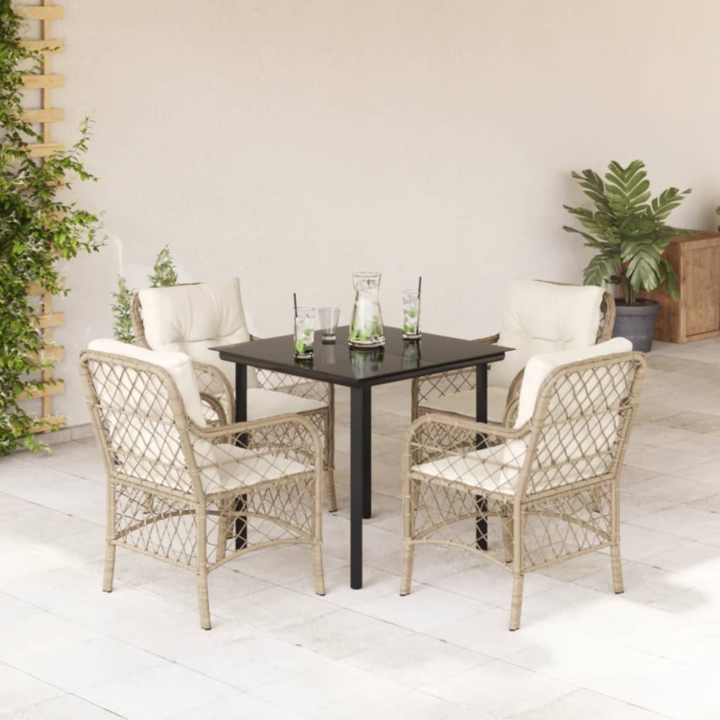 Vidaxl 5 Piece Patio Dining Set With Cushions Beige Poly Rattan