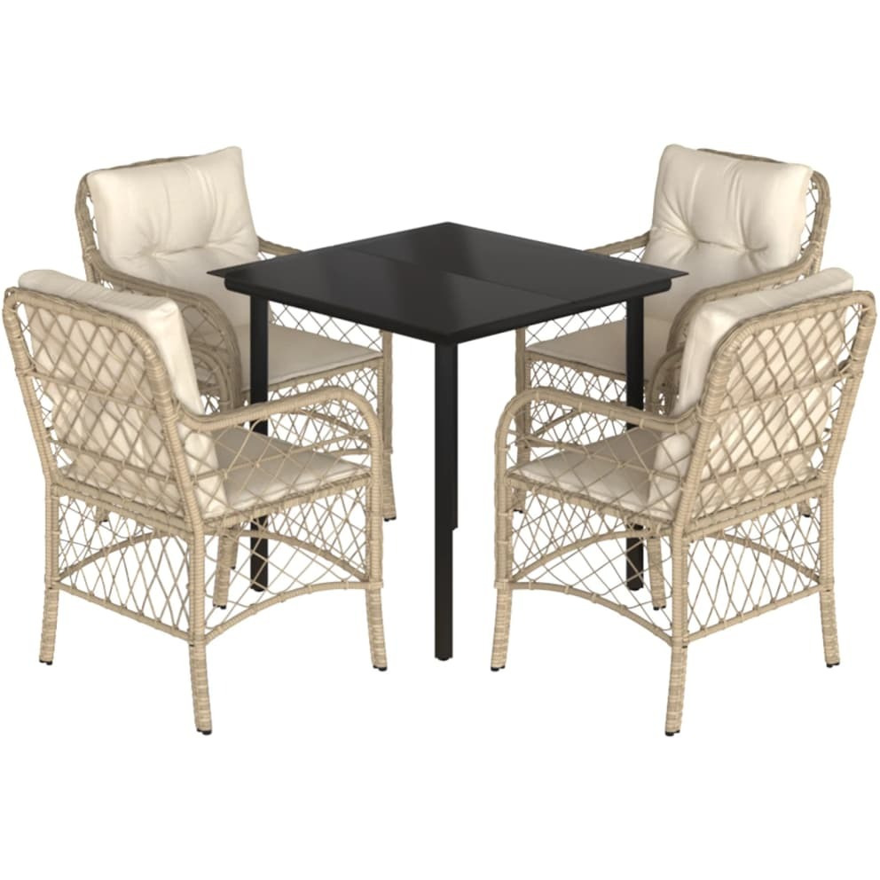 Vidaxl 5 Piece Patio Dining Set With Cushions Beige Poly Rattan