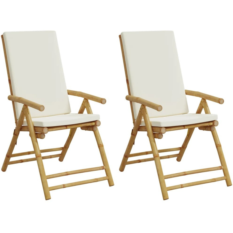 Vidaxl Folding Bistro Chairs 2 Pcs With Cushions Bamboo