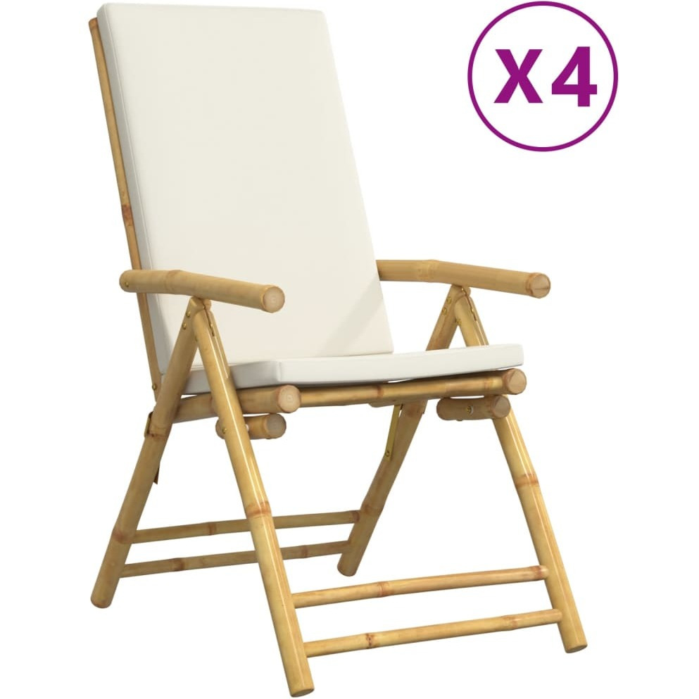 Vidaxl 4 Piece Folding Bistro Chairs With Cream White Cushions Bamboo