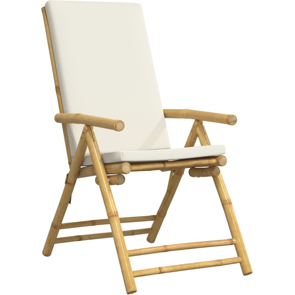 Vidaxl 4 Piece Folding Bistro Chairs With Cream White Cushions Bamboo